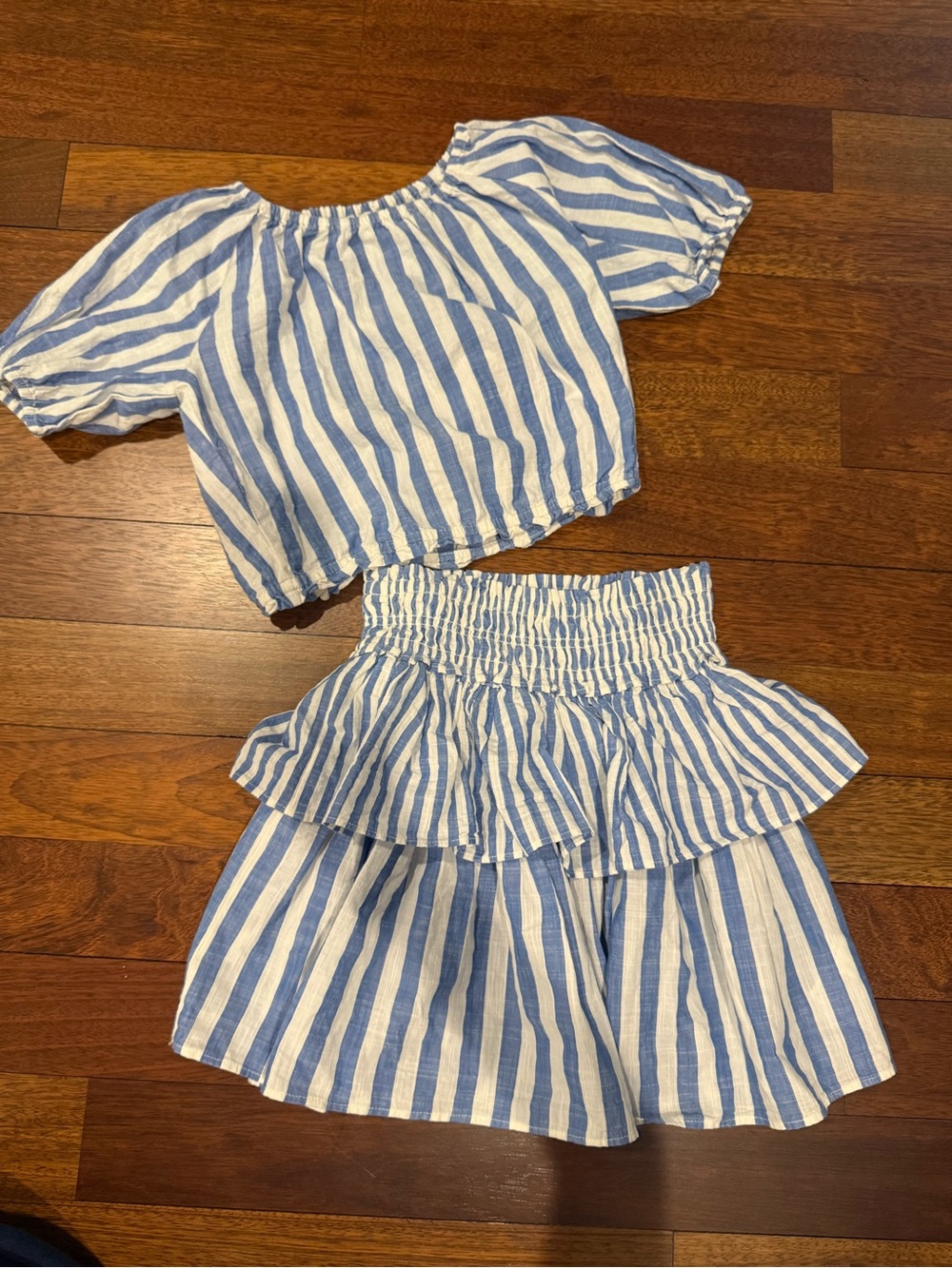 Crewcuts Girls Blue & White Stripe Two-Piece Skirt Set Sz 8